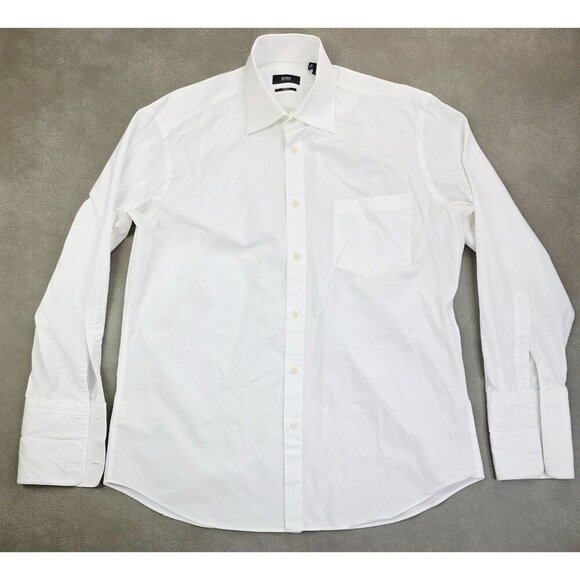 Hugo Boss 2 Ply Size 16 32-33 Mens White French Cuff Spread Collar Long Sleeve - Picture 1 of 10